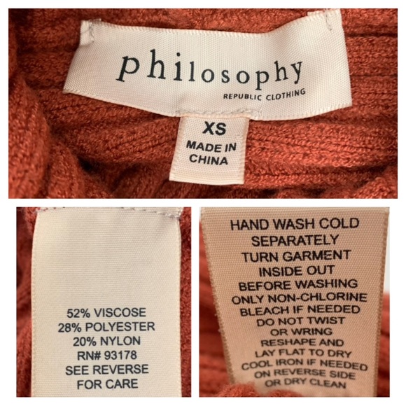 Philosophy Burnt Orange Wide Ribbed Dolman Sleeve Cowl Neck Stretchy Sweater XS - Picture 12 of 16